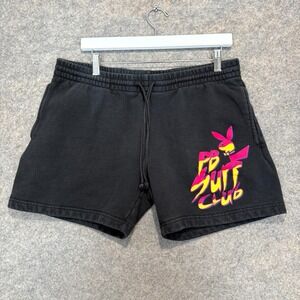 Playboy Surf Club Terry Shorts Men Large Graphic Drawstring 5" Inseam Pink Black